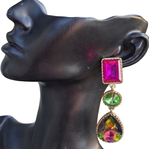 Vintage Jewelry - Dazzling Multi-Color Drop Earrings